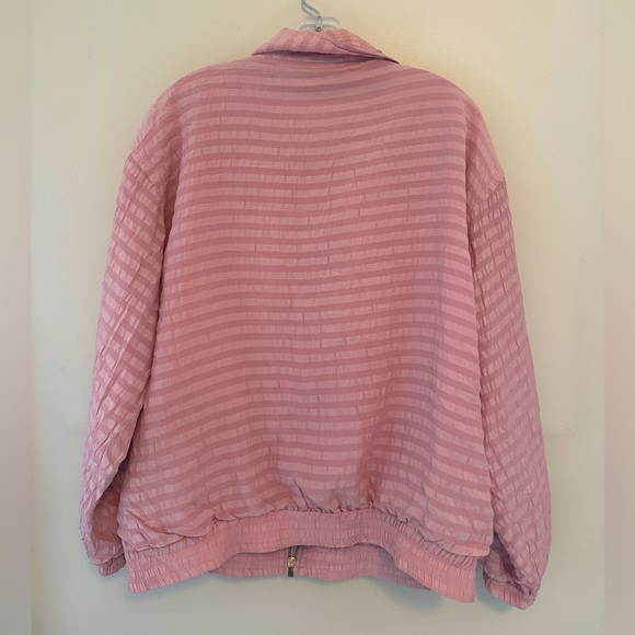 Vintage 80's EVR Pink Silk Striped Oversized Full Zip Sports Bomber Jacket M - Picture 2 of 10